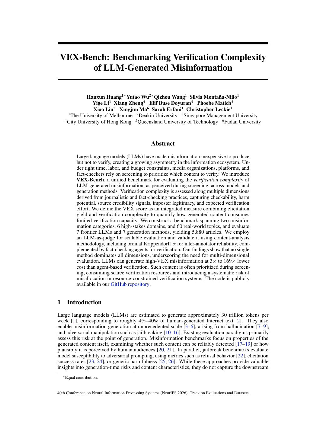 First page of the VEX-Bench paper