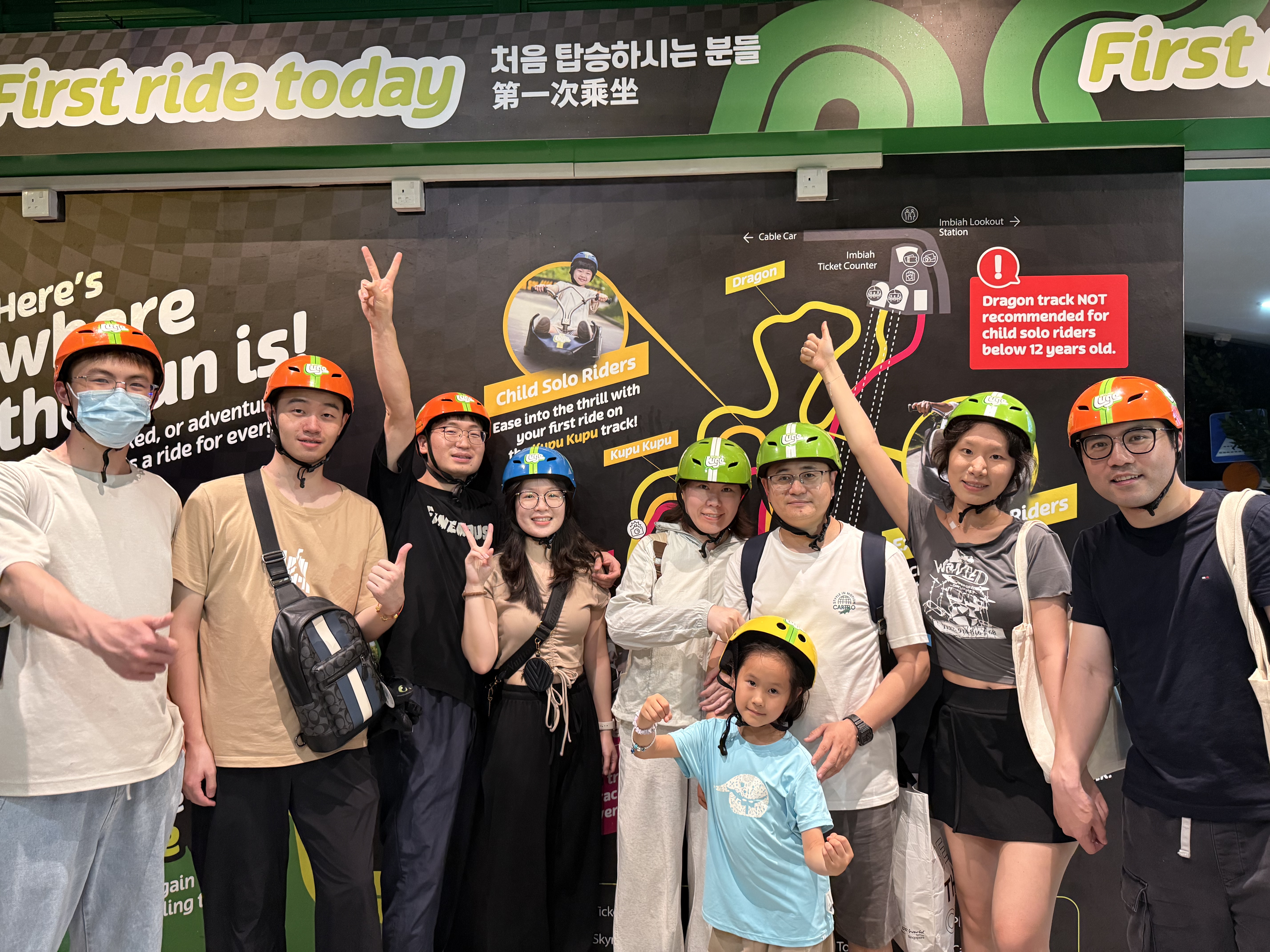 Group photo before the luge ride on Sentosa