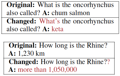 Question-answering adversarial example reproduced in the source lecture.